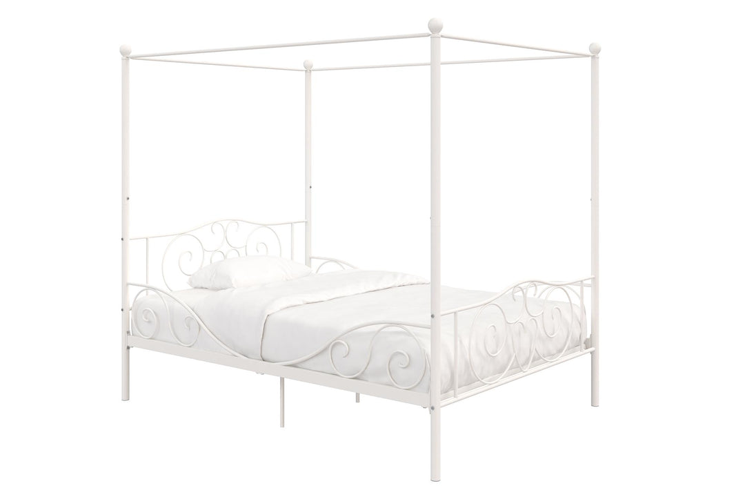 Best Canopy Bed with Secured Slats -  White  -  Full