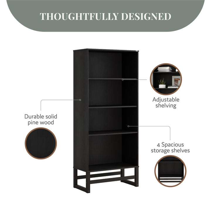 Talo 4 Shelf Bookcase with Open Storage - Espresso