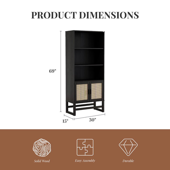 Talo 3 Shelf Bookcase with Closed Storage - Espresso