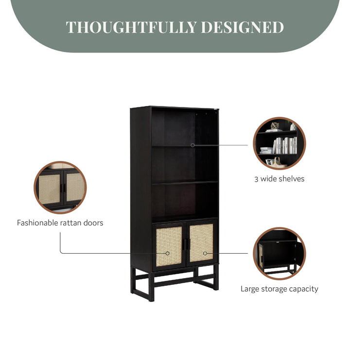 Talo 3 Shelf Bookcase with Closed Storage - Espresso