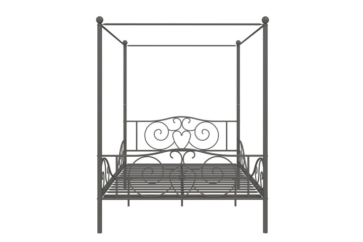 Canopy Metal Bed Frame with Intricate Design Headboard and Secured Slats - Pewter - Full