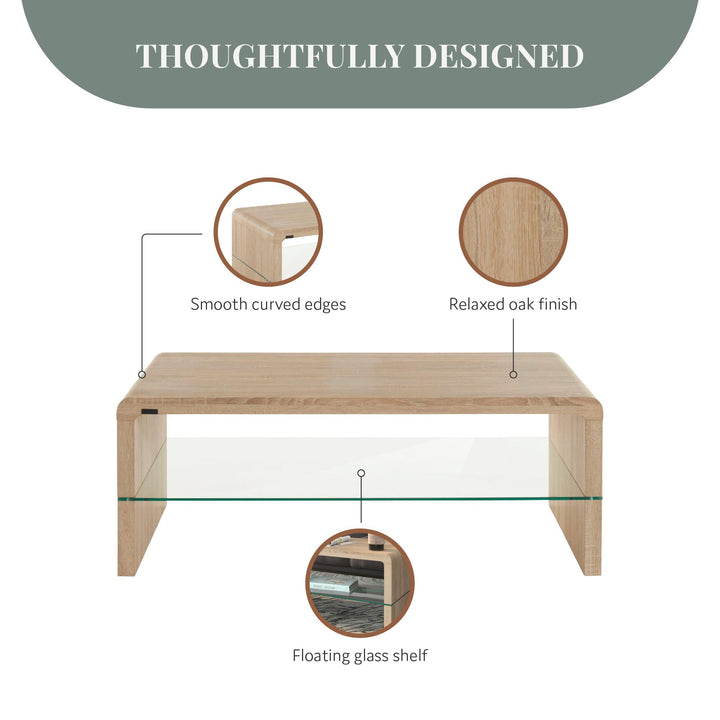 Maja Coffee Table with Bottom Glass Shelf - Natural Oak