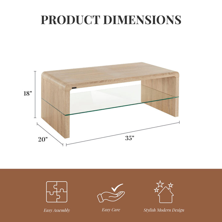 Maja Coffee Table with Bottom Glass Shelf - Natural Oak