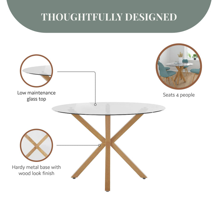 Jumi Round Glass Dining Table - Light Oak