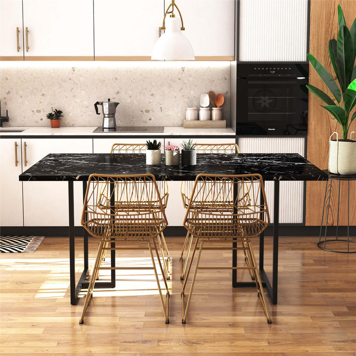 Astor Faux Marble Dining Table with Metal Base, Seats 4 - Black Marble