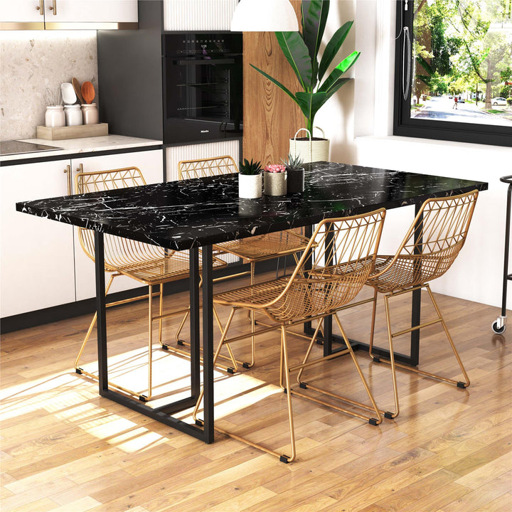 Astor Faux Marble Dining Table with Metal Base, Seats 4 - Black Marble