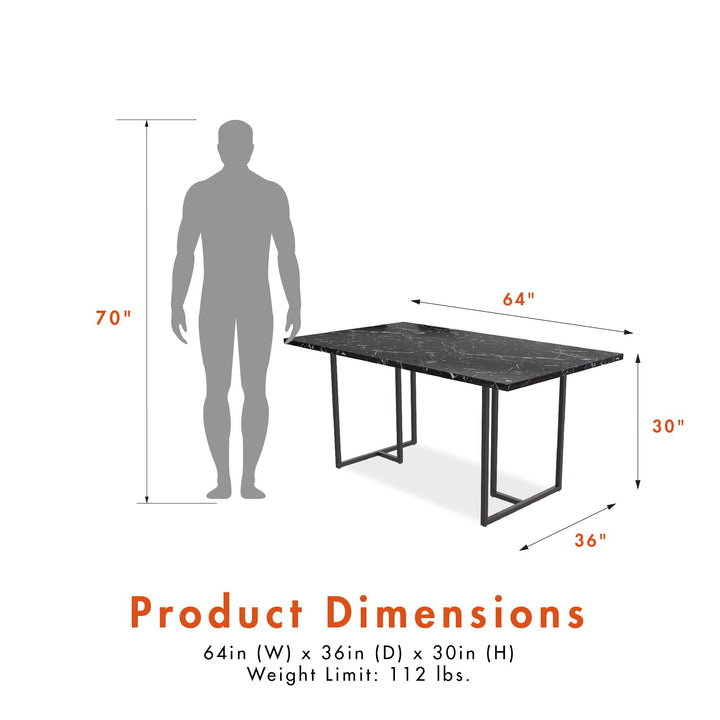 Astor Faux Marble Dining Table with Metal Base, Seats 4 - Black Marble