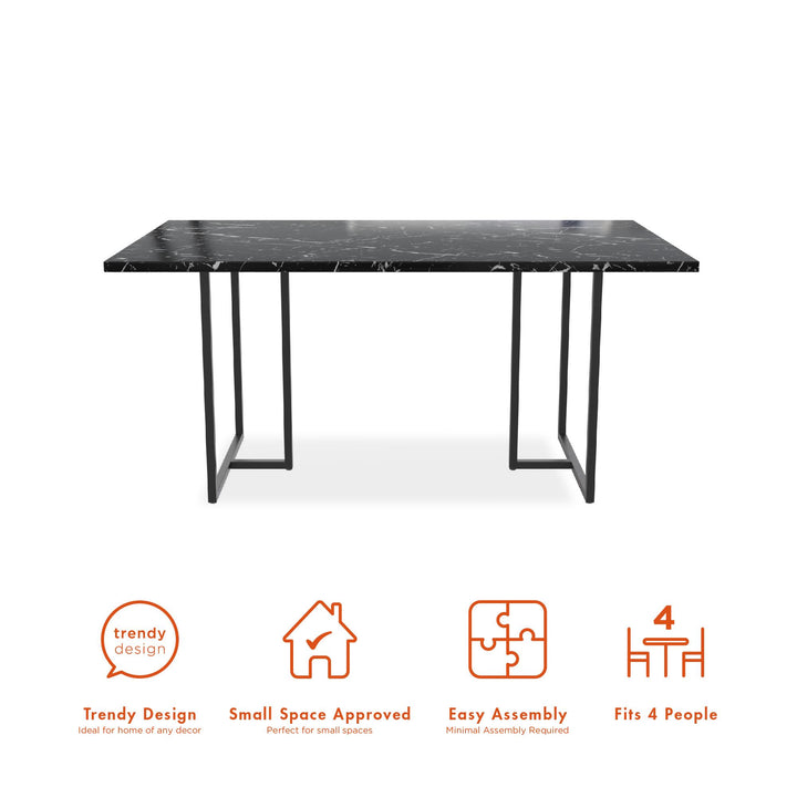 Astor Faux Marble Dining Table with Metal Base, Seats 4 - Black Marble