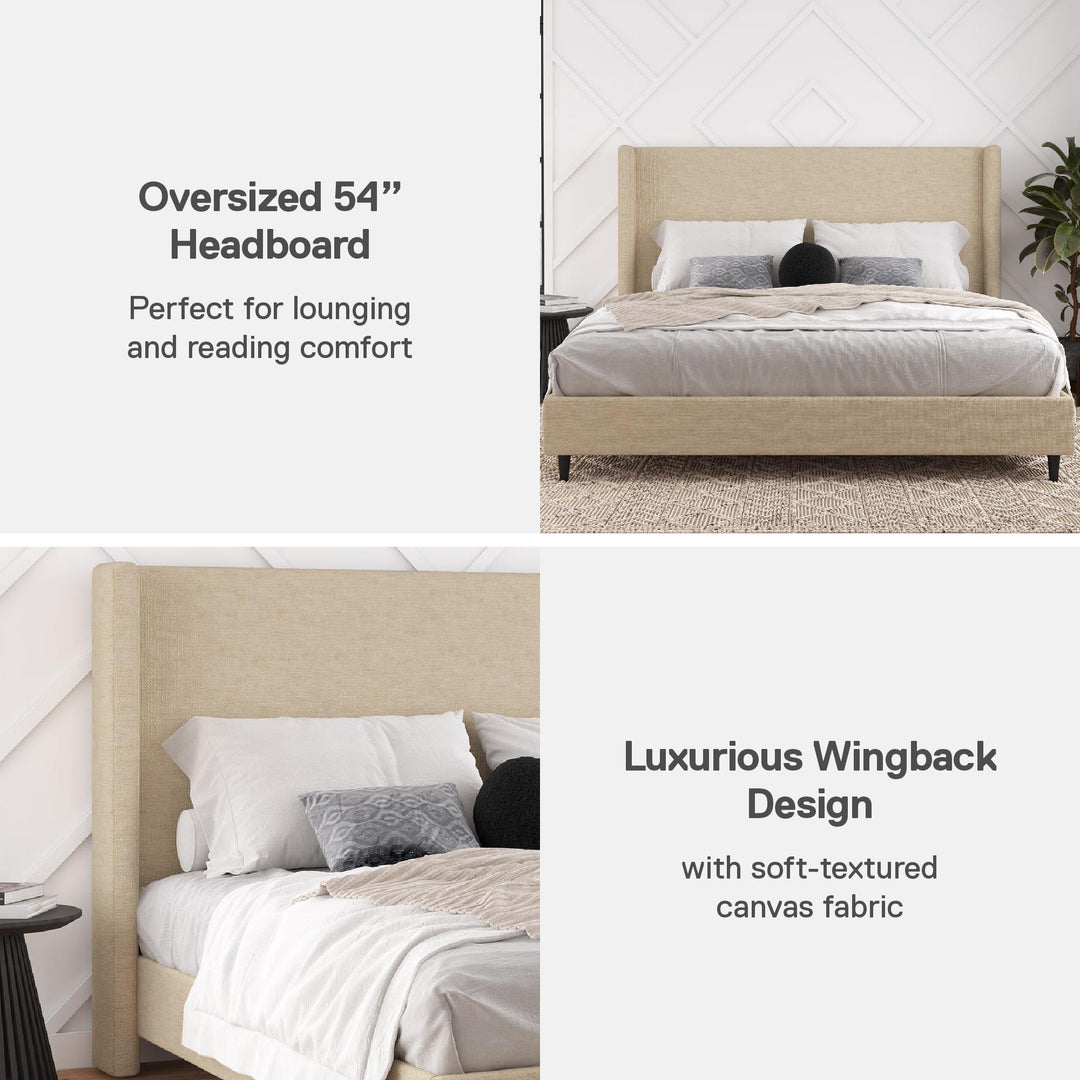 Eveline Textured Canvas Upholstered Wingback Bed - Textured Beige Canvas - King