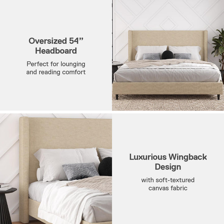 Eveline Textured Canvas Upholstered Wingback Bed - Textured Beige Canvas - King