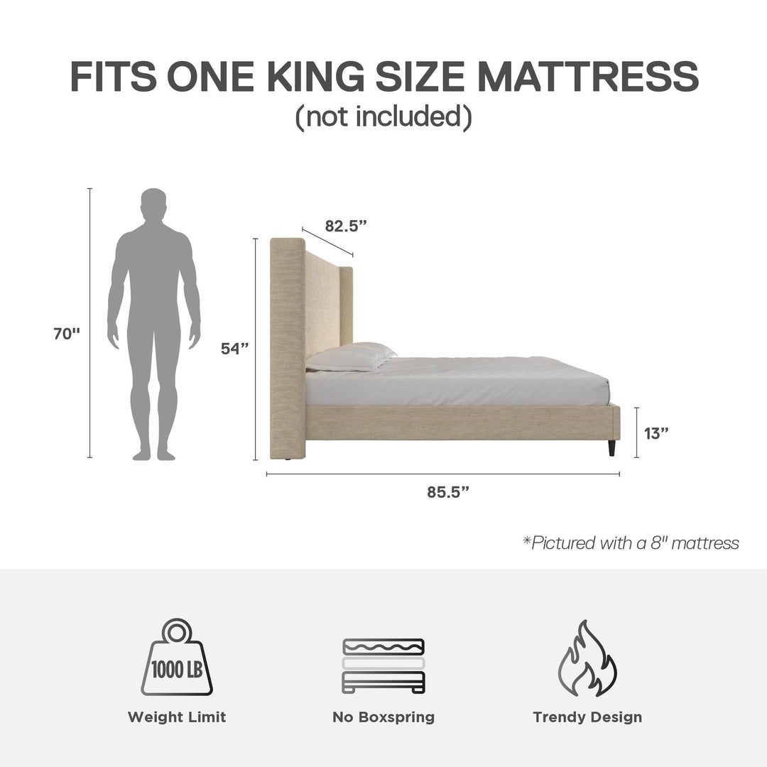 Eveline Textured Canvas Upholstered Wingback Bed - Textured Beige Canvas - King