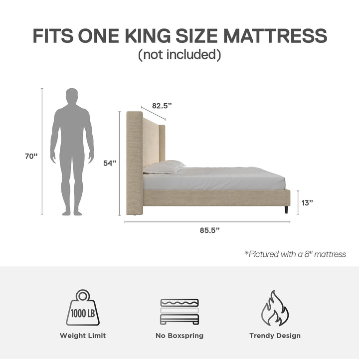 Eveline Textured Canvas Upholstered Wingback Bed - Textured Beige Canvas - King