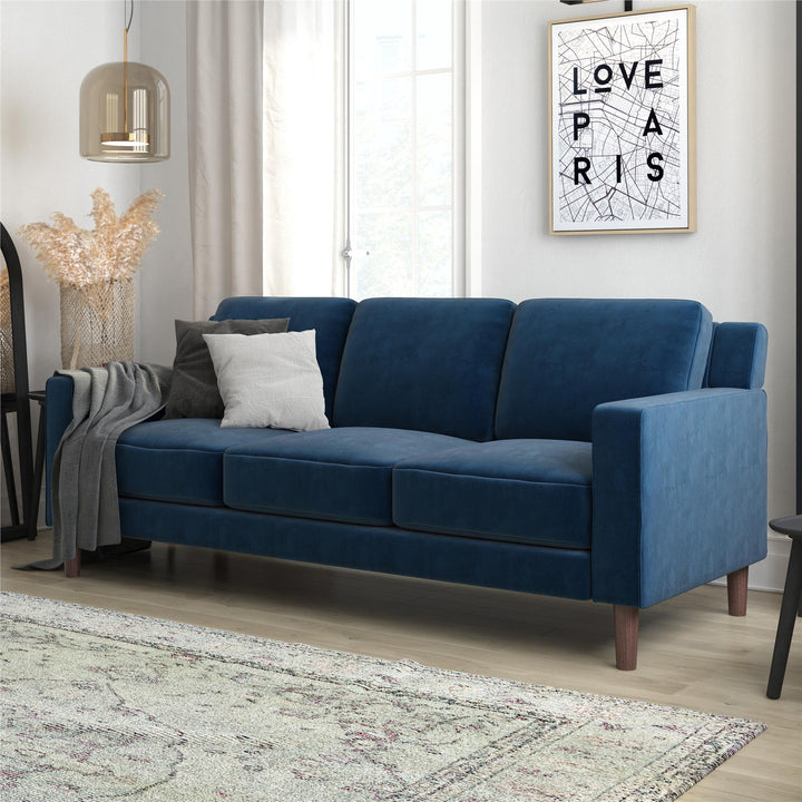 Brynn Fabric Upholstered 3 Seater Sofa with Wood Legs - Blue
