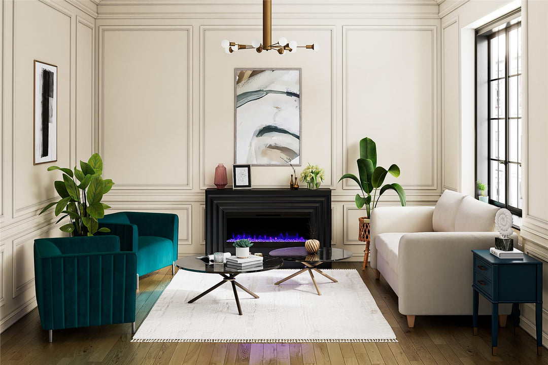 Rene Electric Fireplace Mantel 65" TV Stand with Multi-Color Flame and Crystal Ember Bed - Black