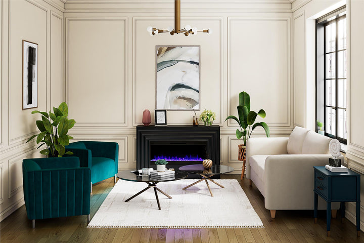 Rene Electric Fireplace Mantel 65" TV Stand with Multi-Color Flame and Crystal Ember Bed - Black