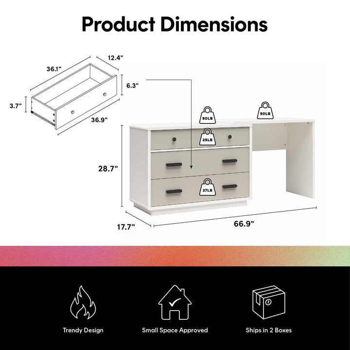 Valencia 3 Drawer Dresser and Desk Combo - Taupe/White