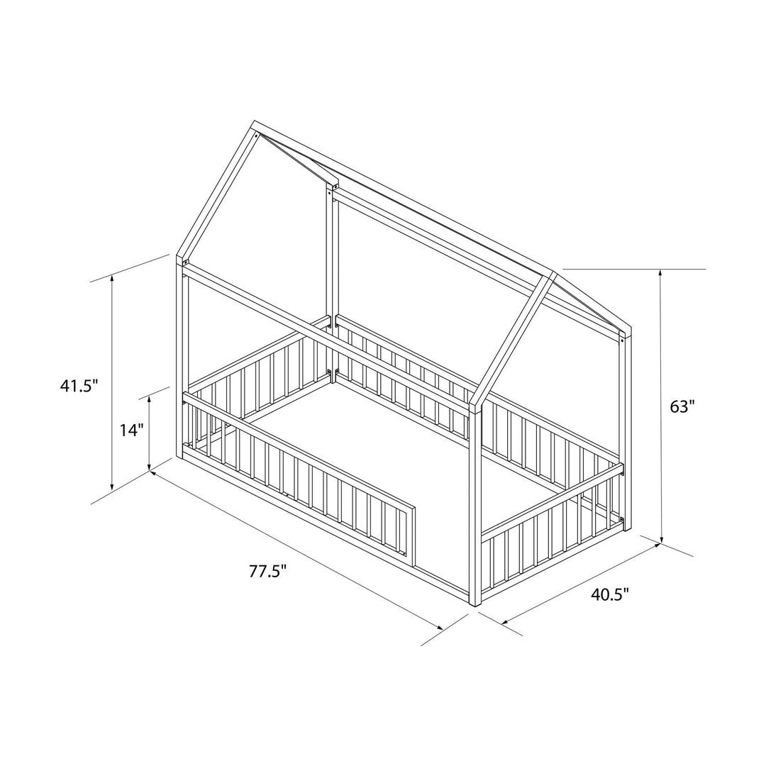Skyler Metal House Bed with Rail - Dove Gray - Twin