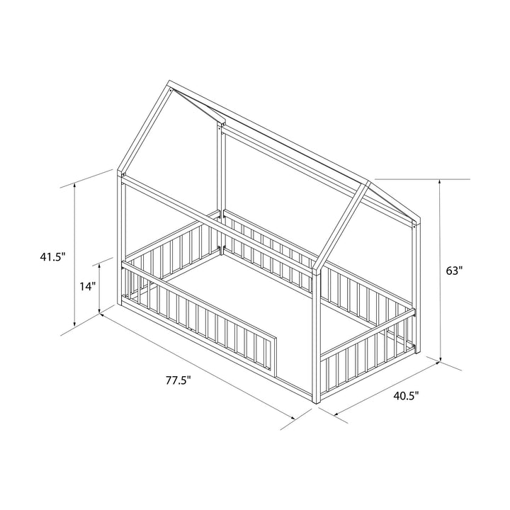 Skyler Metal House Bed with Rail - Dove Gray - Twin