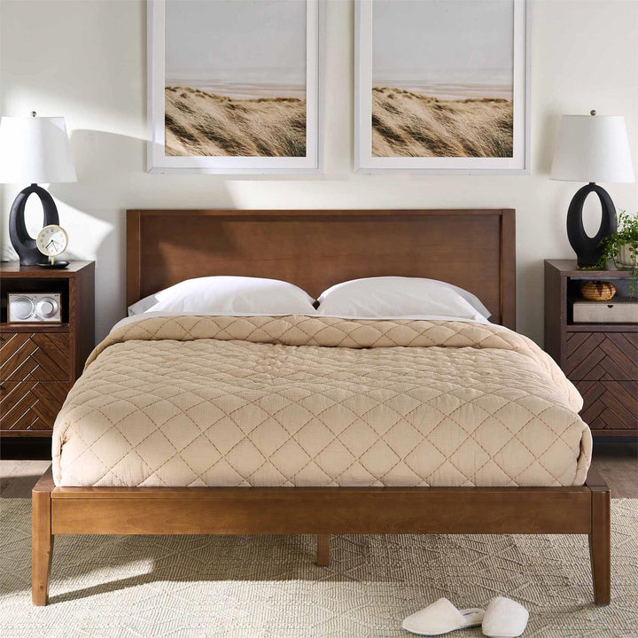 Ezra No-Tool Queen Platform Bed - Walnut - Queen