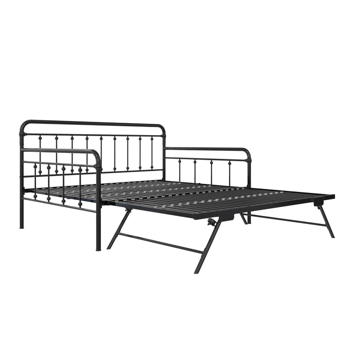 Locky Metal Daybed with Pop Up Trundle Bed - Black - Full-Over-Twin