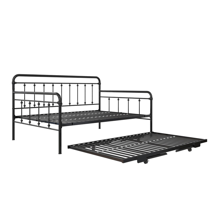 Locky Metal Daybed with Pop Up Trundle Bed - Black - Full-Over-Twin