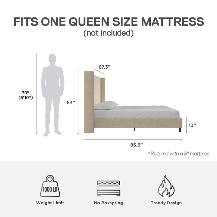 Eveline Textured Canvas Upholstered Wingback Bed - Textured Beige Canvas - Queen