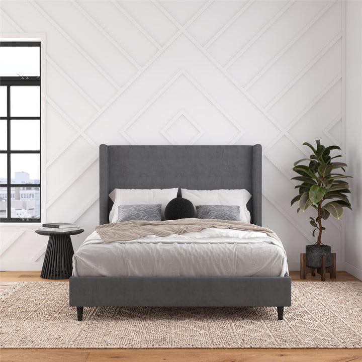 Eveline Upholstered Wingback Bed - Soft Woven Dark Gray - Queen
