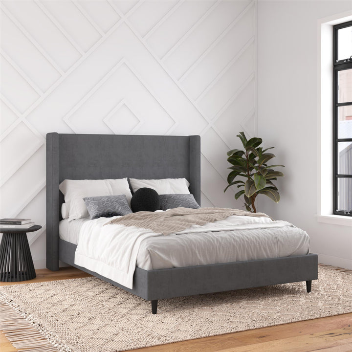Eveline Upholstered Wingback Bed - Soft Woven Dark Gray - Queen