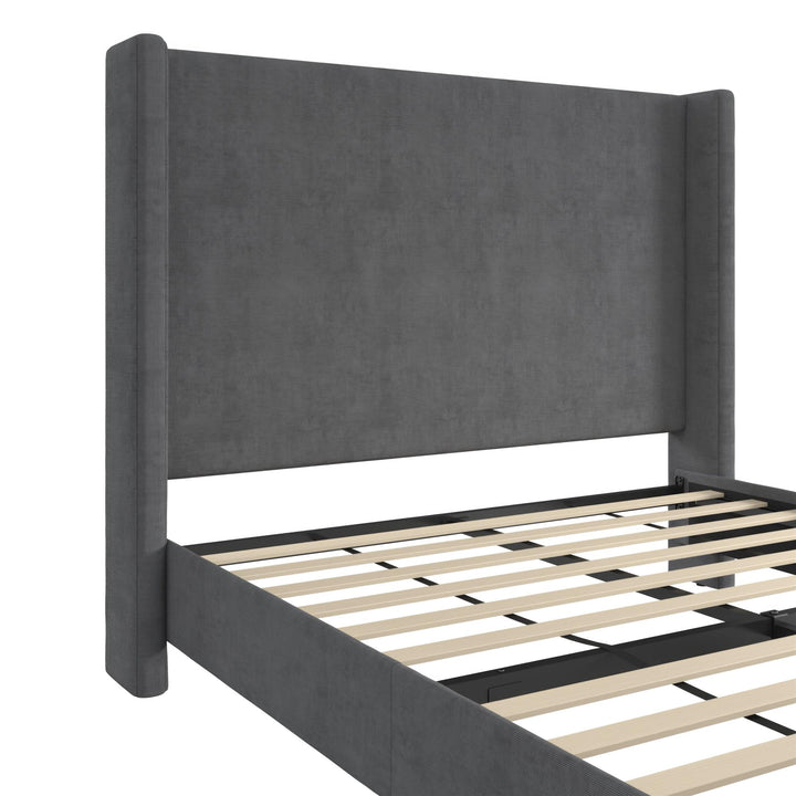 Eveline Upholstered Wingback Bed - Soft Woven Dark Gray - Queen