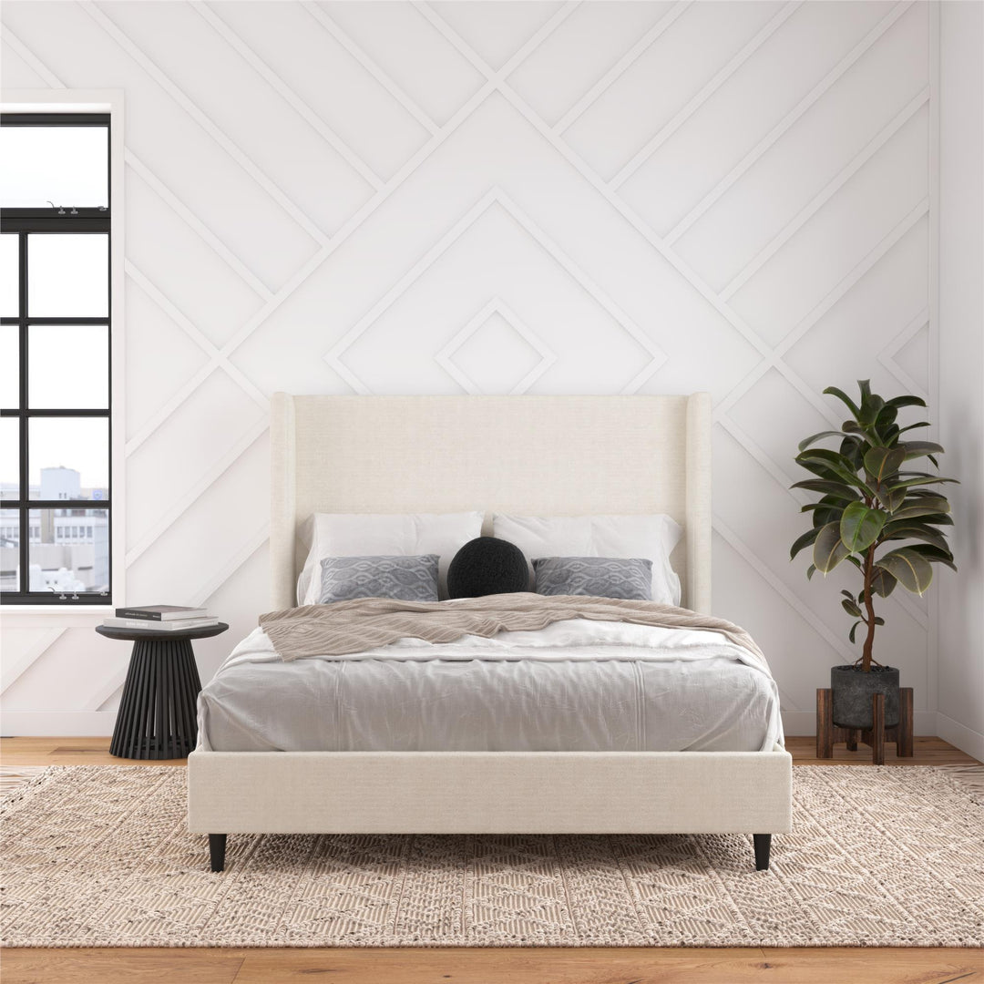 Eveline Upholstered Wingback Bed - Ivory Boucle - Queen