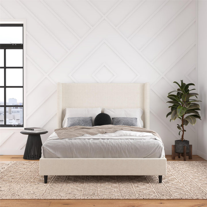 Eveline Upholstered Wingback Bed - Ivory Boucle - Queen