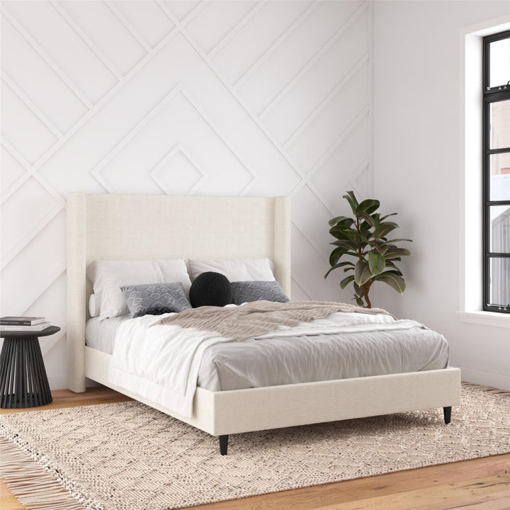 Eveline Upholstered Wingback Bed - Ivory Boucle - Queen