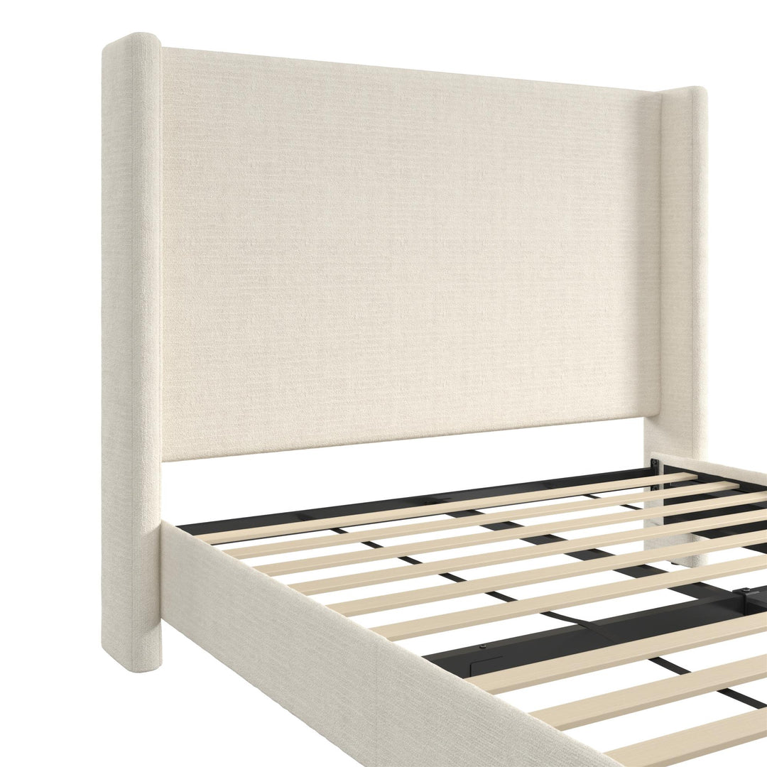 Eveline Upholstered Wingback Bed - Ivory Boucle - Queen