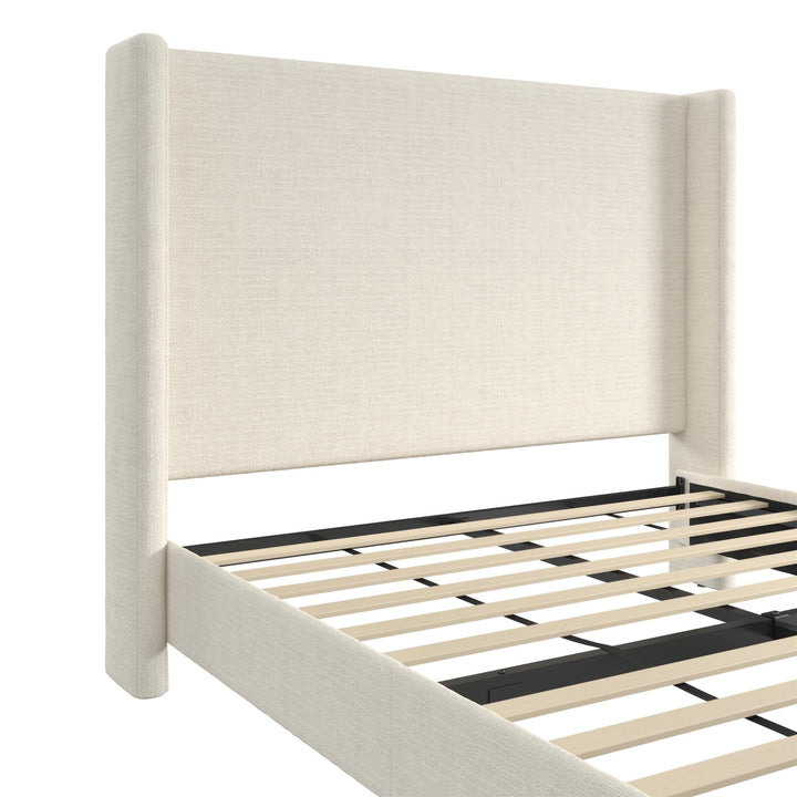 Eveline Upholstered Wingback Bed - Ivory Boucle - Queen