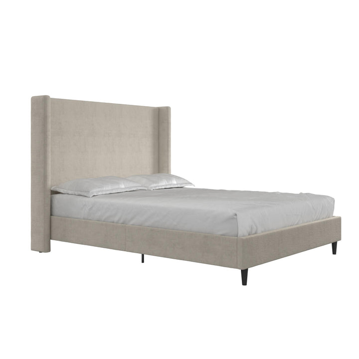 Eveline Upholstered Wingback Bed - Soft Woven Light Gray - Queen