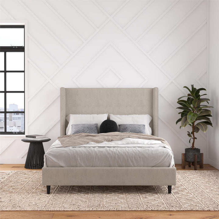 Eveline Upholstered Wingback Bed - Soft Woven Light Gray - Queen