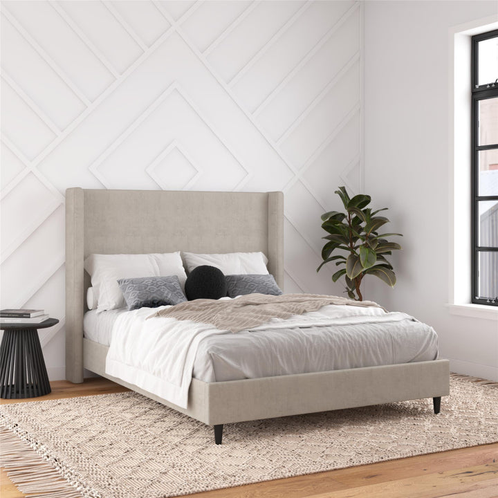 Eveline Upholstered Wingback Bed - Soft Woven Light Gray - Queen
