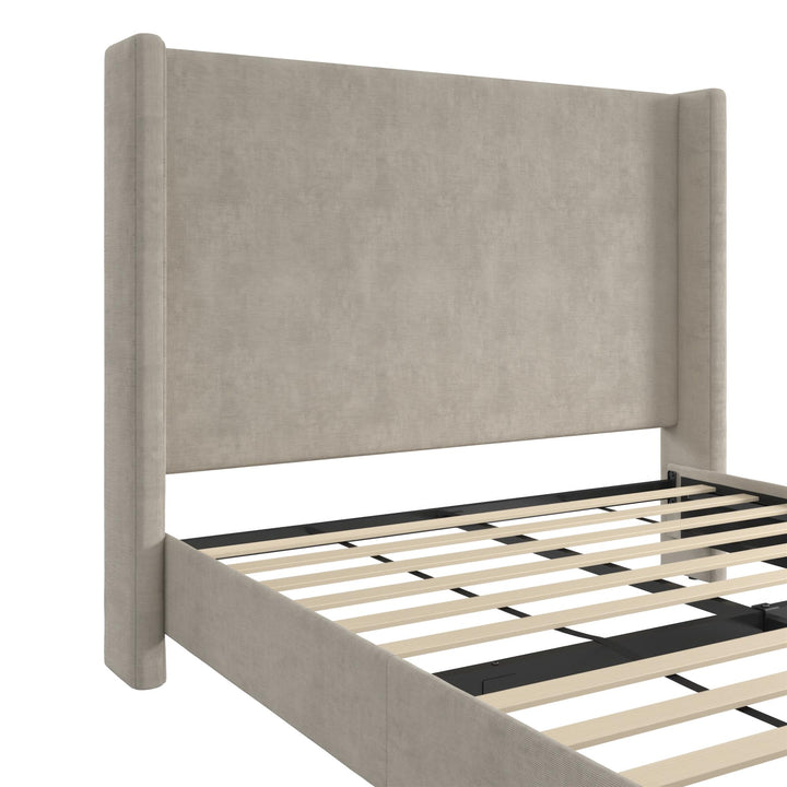 Eveline Upholstered Wingback Bed - Soft Woven Light Gray - Queen