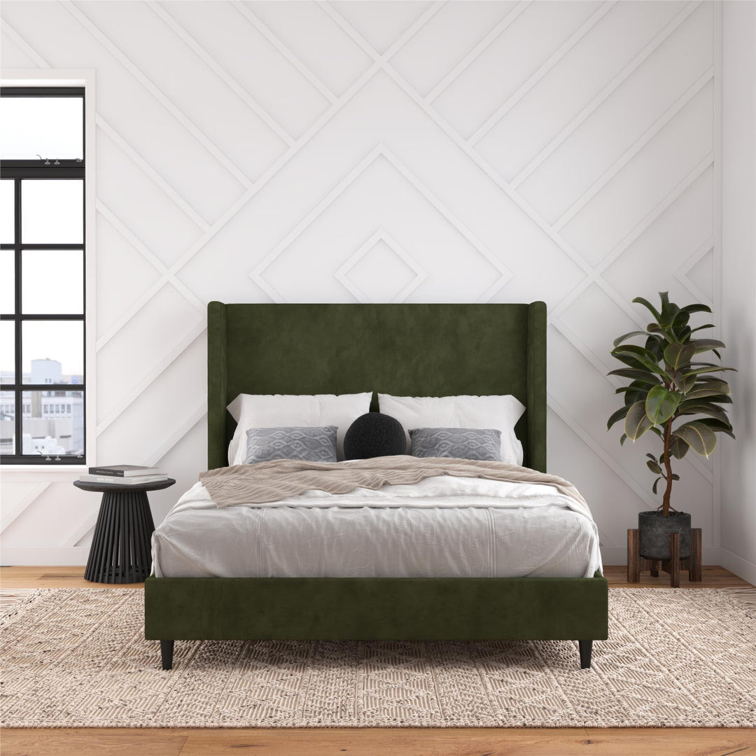 Eveline Upholstered Wingback Bed - Soft Woven Green - Queen