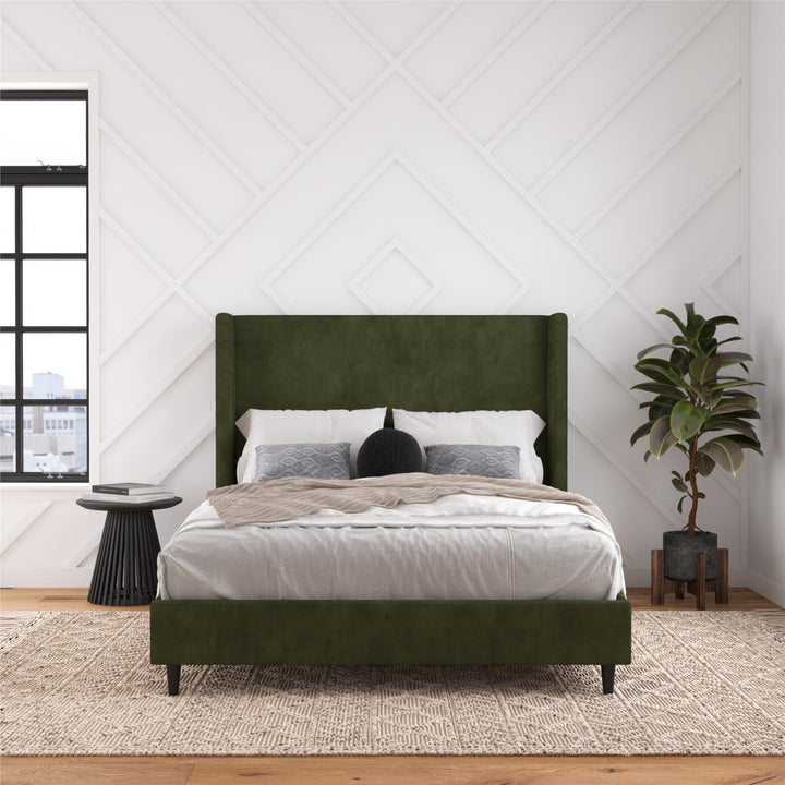 Eveline Upholstered Wingback Bed - Soft Woven Green - Queen