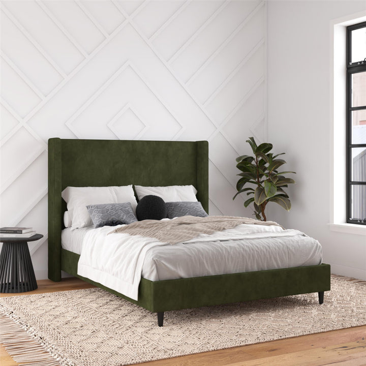 Eveline Upholstered Wingback Bed - Soft Woven Green - Queen