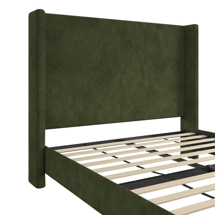 Eveline Upholstered Wingback Bed - Soft Woven Green - Queen