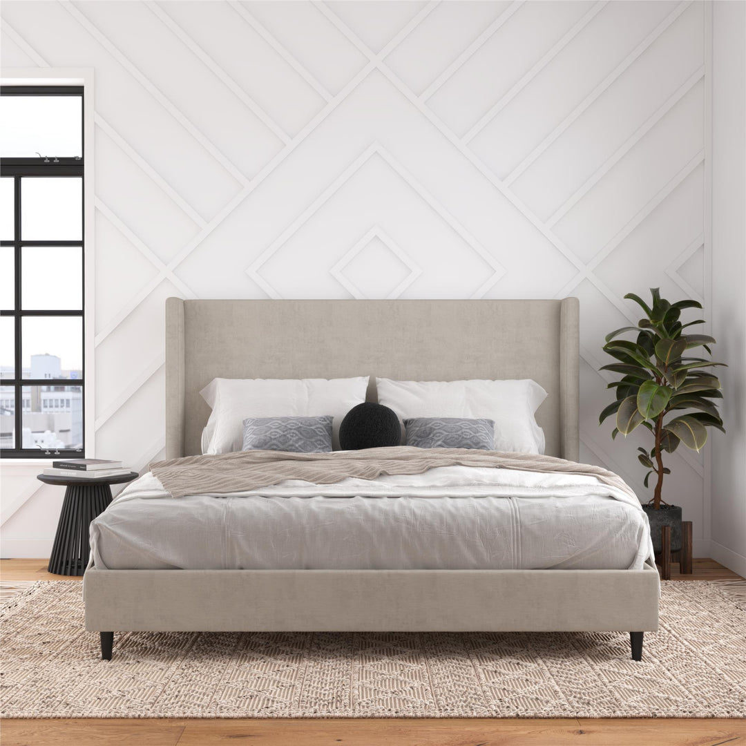 Eveline Upholstered Wingback Bed - Soft Woven Light Gray - King