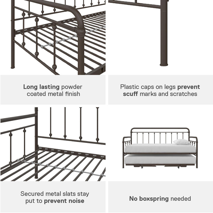 Locky Metal Daybed with Pop Up Trundle Bed - Bronze - Twin-Over-Twin