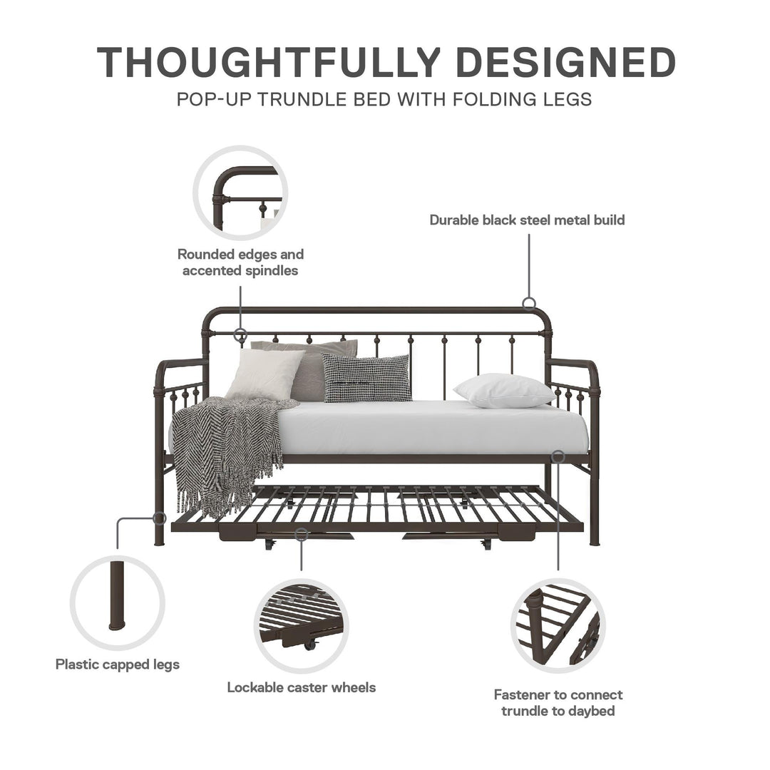 Locky Metal Daybed with Pop Up Trundle Bed - Bronze - Twin-Over-Twin