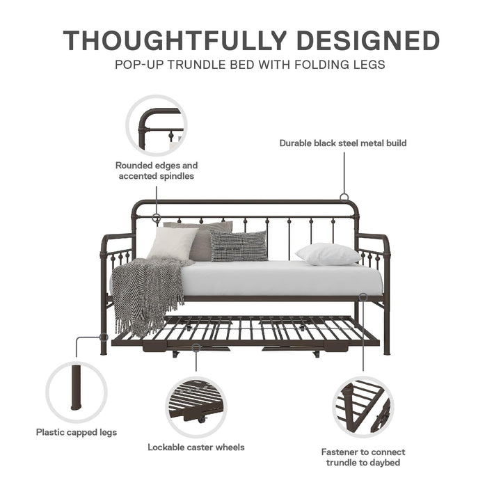 Locky Metal Daybed with Pop Up Trundle Bed - Bronze - Twin-Over-Twin