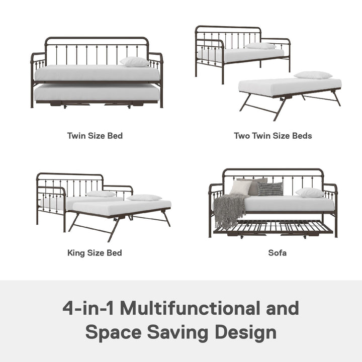 Locky Metal Daybed with Pop Up Trundle Bed - Bronze - Twin-Over-Twin