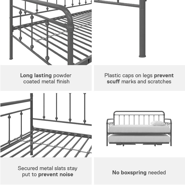 Locky Metal Daybed with Pop Up Trundle Bed - Antique Gunmetal - Twin-Over-Twin