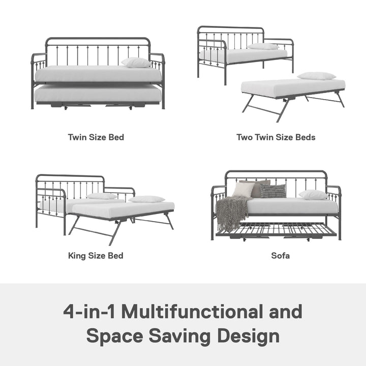 Locky Metal Daybed with Pop Up Trundle Bed - Antique Gunmetal - Twin-Over-Twin