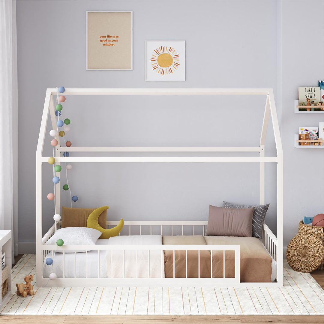 Skyler Metal House Bed with Rail - Off White - Twin